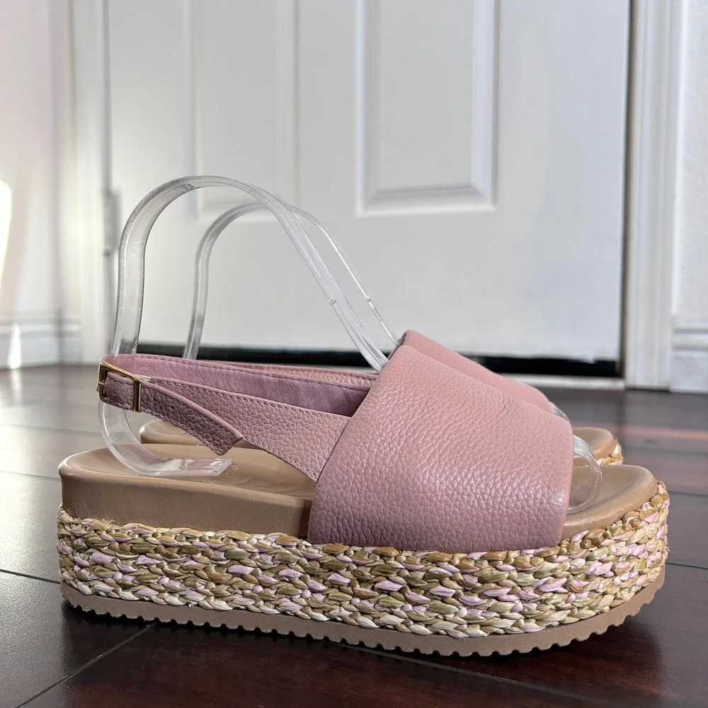 Sole Bliss Brandy Platform Espadrille Sandals Women size 37 Bunion Bed Leather